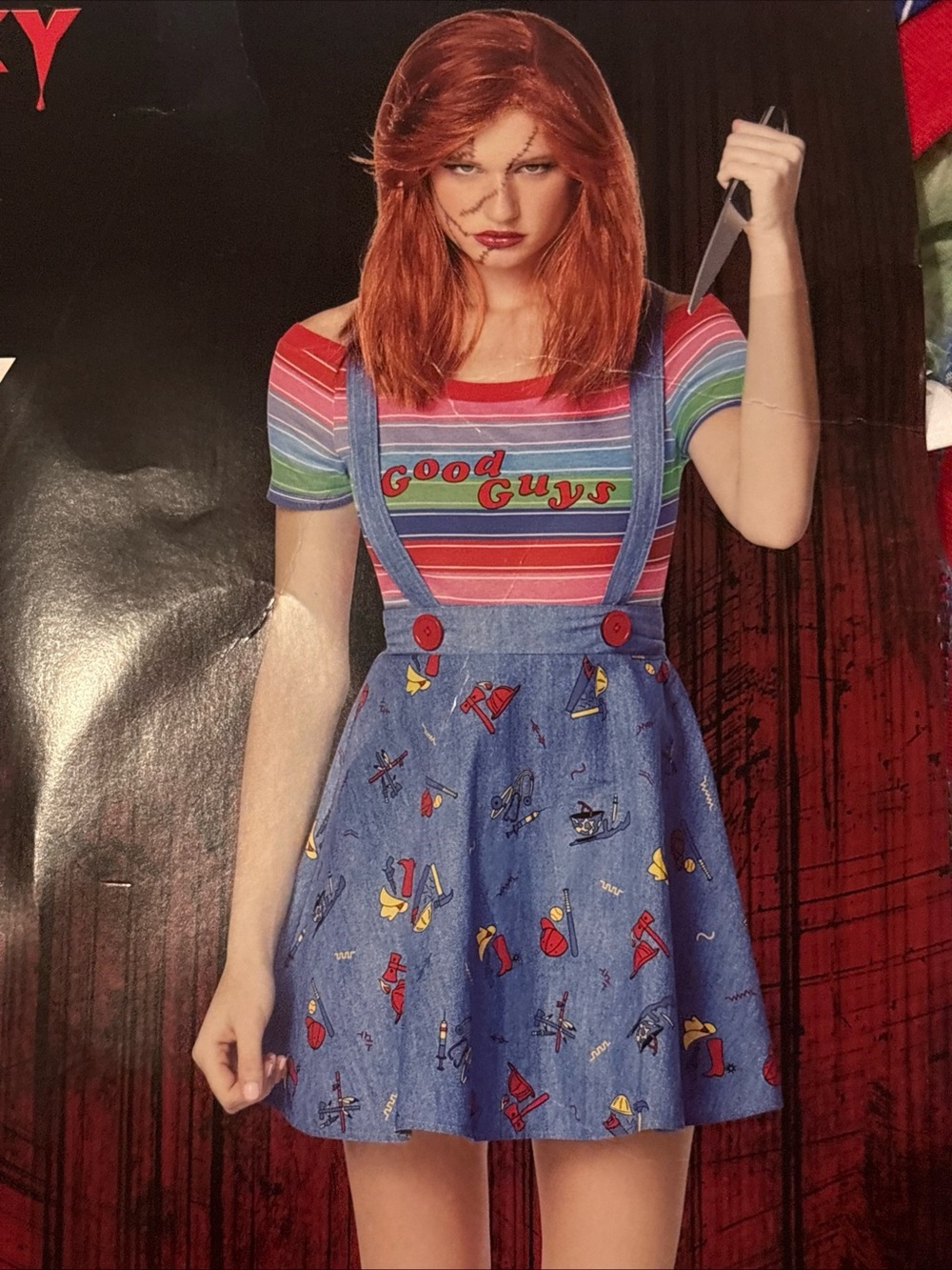 Chucky Good Guys Cosplay Costume Adult Sz Large Dress Shirt Socks Wig NEW Spirit